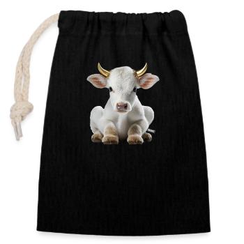 Stier weiß - Verschließbarer Geschenkbeutel aus Baumwolle (14x20cm) - Schwarz - Vorne