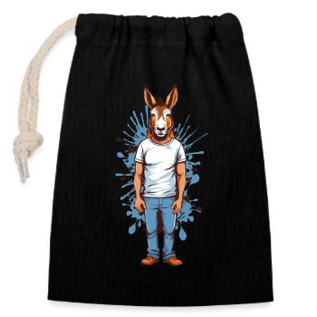 Donkey man - Closable cotton gift bag (14x20cm) - black - Front