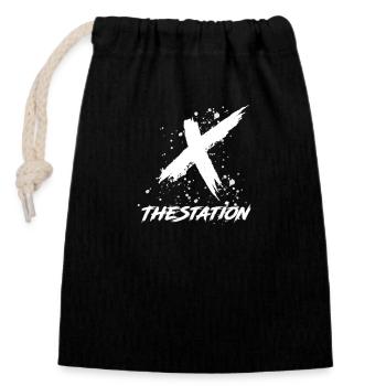 TheStationX en logo blanc - Sac cadeau en coton avec cordon (14 x 20 cm) - noir - Devant