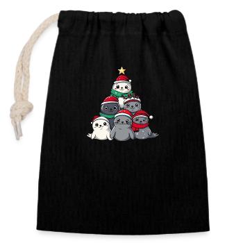 Robbe Weihnachten Christbaum - Verschließbarer Geschenkbeutel aus Baumwolle (14x20cm) - Schwarz - Vorne