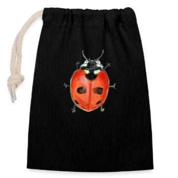 five-point ladybird - Closable cotton gift bag (14x20cm) - black - Front