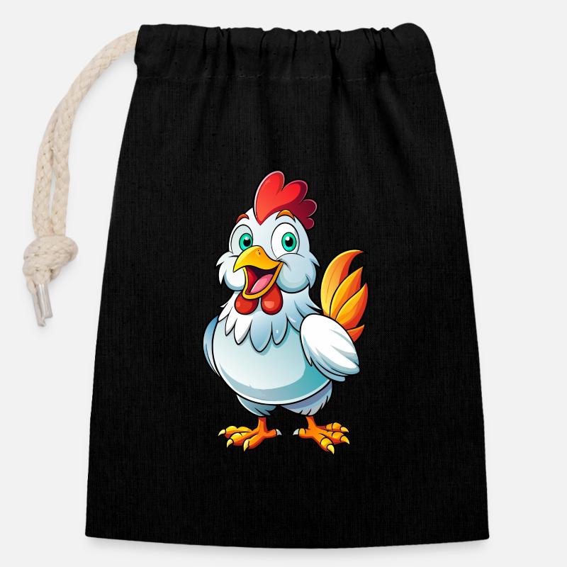 Poulet heureux - Sac cadeau en coton avec cordon (14 x 20 cm) - noir