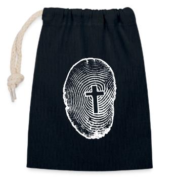 Fingerprint Cross Christian Catholic Symbol - Closable cotton gift bag (14x20cm) - navy - Front