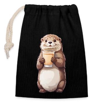 Otter Milchkaffee Liebhaber Kaffee Design - Verschließbarer Geschenkbeutel aus Baumwolle (14x20cm) - Schwarz - Vorne
