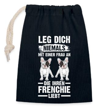 Hund Frenchie - Verschließbarer Geschenkbeutel aus Baumwolle (14x20cm) - Navy - Vorne
