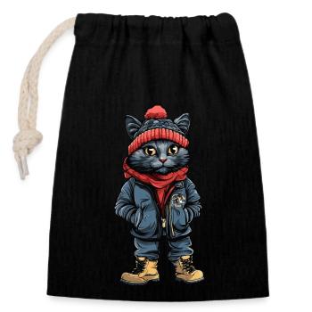 Cat Winter Fashion - Closable cotton gift bag (14x20cm) - black - Front