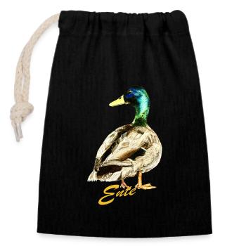 Ente gelb - Verschließbarer Geschenkbeutel aus Baumwolle (14x20cm) - Schwarz - Vorne