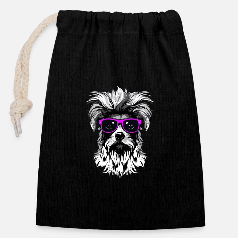 lustiger Hund mit Brille - Verschließbarer Geschenkbeutel aus Baumwolle (14x20cm) - Schwarz