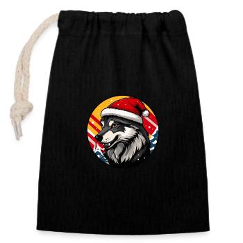 Wolf Weihnachten Christmas - Closable cotton gift bag (14x20cm) - black - Front