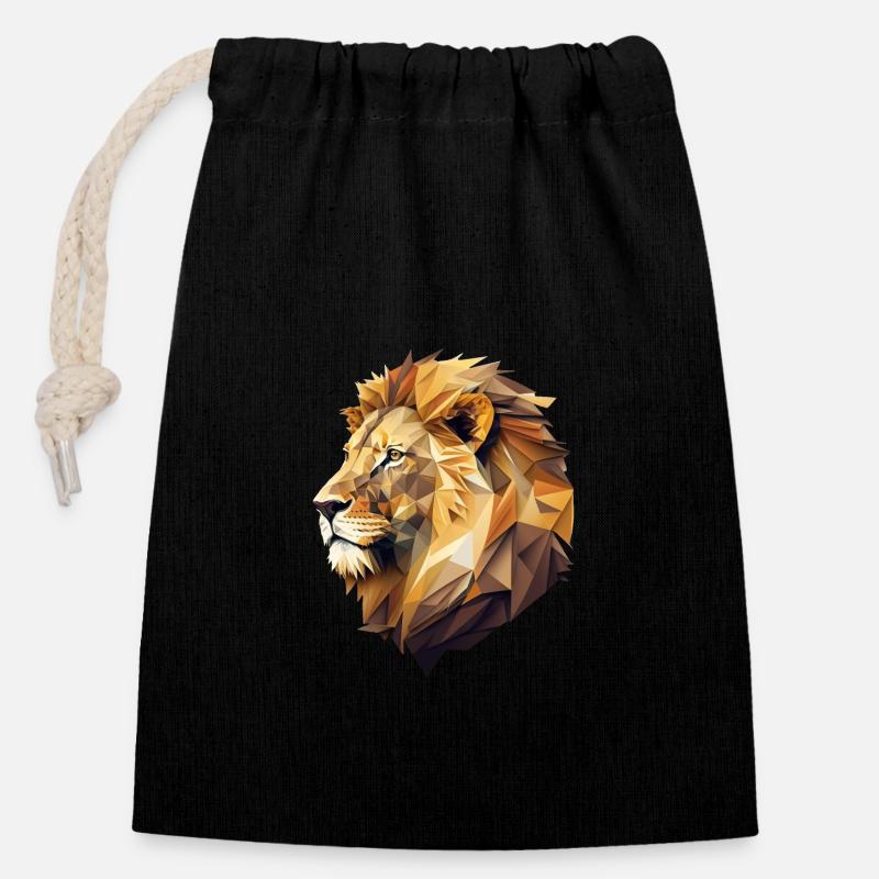 LION - Closable cotton gift bag (14x20cm) - black