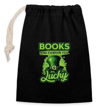 Les livres font que tous les jours se sentent chanceux la Saint-Patrick - Sac cadeau en coton avec cordon (14 x 20 cm) - noir - Devant