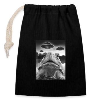 Drôle Tortue Graphic Tee OVNI Bizarre - Sac cadeau en coton avec cordon (14 x 20 cm) - noir - Devant