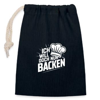 Ich will doch nur backen lustiger Bäckerspruch - Verschließbarer Geschenkbeutel aus Baumwolle (14x20cm) - Navy - Vorne