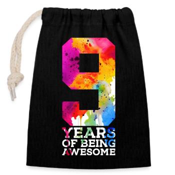 9 YEARS OF BEING AWESOME 9TH BIRTHDAY - Closable cotton gift bag (14x20cm) - black - Front