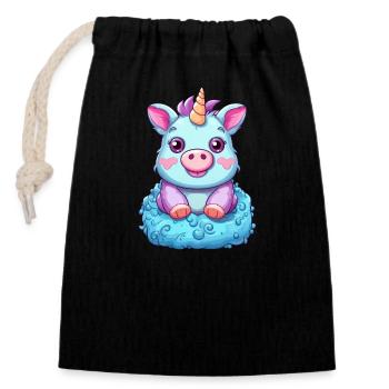Cochon Licorne - Mignon Fusion Animale Mythique - Sac cadeau en coton avec cordon (14 x 20 cm) - noir - Devant