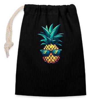 Cooler Ananas-Hingucker: Südfrucht mit Stil - Verschließbarer Geschenkbeutel aus Baumwolle (14x20cm) - Schwarz - Vorne