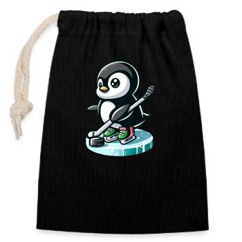 Joueur de hockey sur glace pingouin avec rondelle et - Sac cadeau en coton avec cordon (14 x 20 cm) - noir - Devant