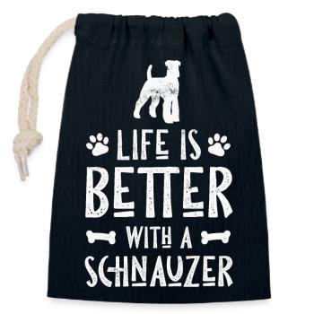 Chien moustache - Sac cadeau en coton avec cordon (14 x 20 cm) - bleu marine - Devant