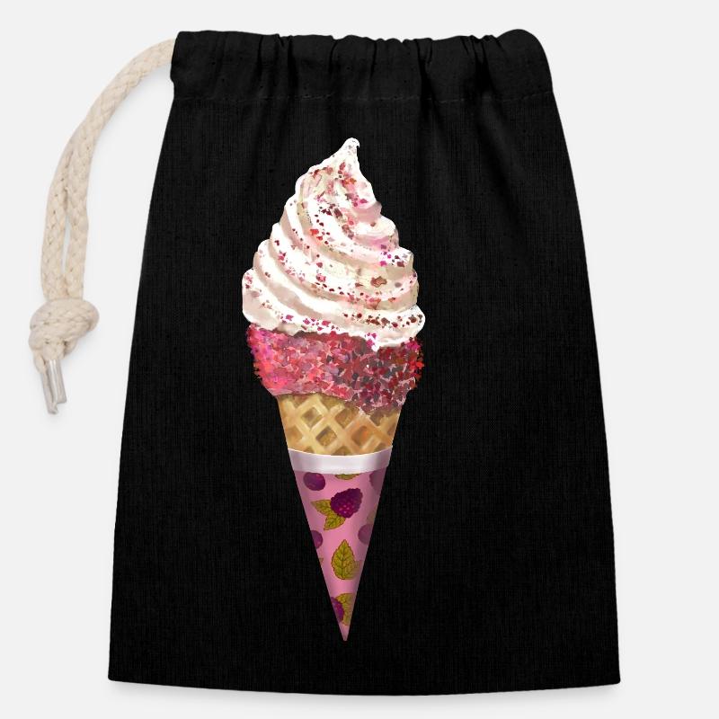 Corne de glace Belle glace aux baies avec des toppings - Sac cadeau en coton avec cordon (14 x 20 cm) - noir