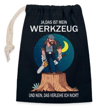 Le bûcheron et ses outils - Sac cadeau en coton avec cordon (14 x 20 cm) - bleu marine - Devant