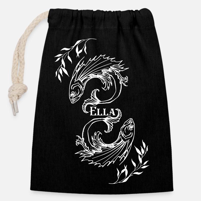 Astrological sign Pisces Ella - Closable cotton gift bag (14x20cm) - black