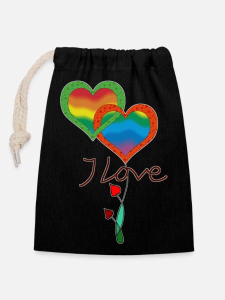 Cœur - Sac cadeau en coton avec cordon (14 x 20 cm) - noir