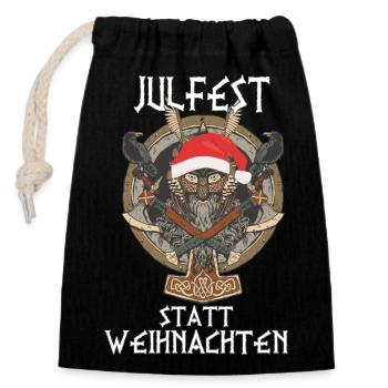Julfest statt Weihnachten - Wikinger - Verschließbarer Geschenkbeutel aus Baumwolle (14x20cm) - Schwarz - Vorne