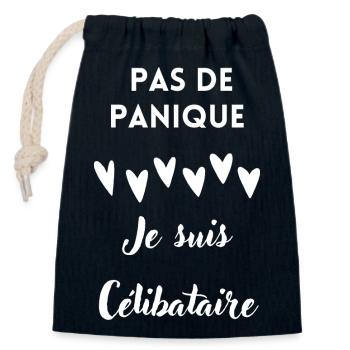 Pas de panique je suis célibataire - Sac cadeau en coton avec cordon (14 x 20 cm) - bleu marine - Devant