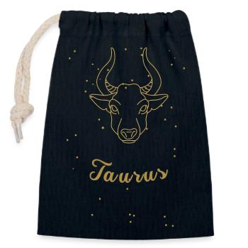 Taureau - signe du zodiaque - Sac cadeau en coton avec cordon (14 x 20 cm) - bleu marine - Devant