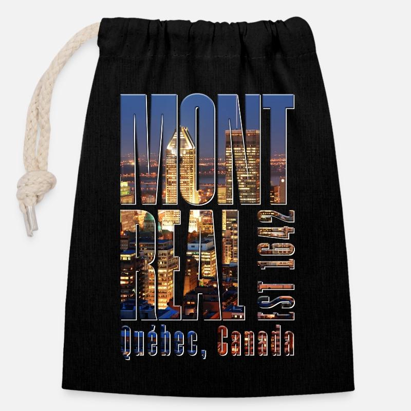 Paysage urbain de Montréal - Sac cadeau en coton avec cordon (14 x 20 cm) - noir
