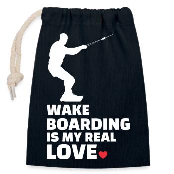 Ich Liebe Wakeboarden - Verschließbarer Geschenkbeutel aus Baumwolle (14x20cm) - Navy - Vorne