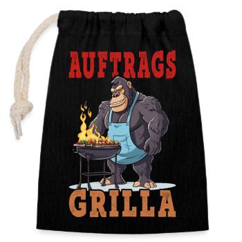 Grillen Grilla Griller Gorilla BBQ Spruch Lustig - Verschließbarer Geschenkbeutel aus Baumwolle (14x20cm) - Schwarz - Vorne