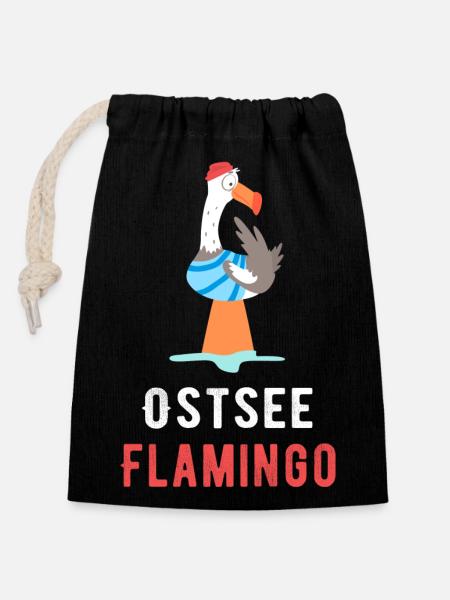 Ostsee Flamingo - Verschließbarer Geschenkbeutel aus Baumwolle (14x20cm) - Schwarz