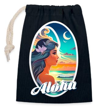 Aloha - Surfen - Retro - Verschließbarer Geschenkbeutel aus Baumwolle (14x20cm) - Navy - Vorne