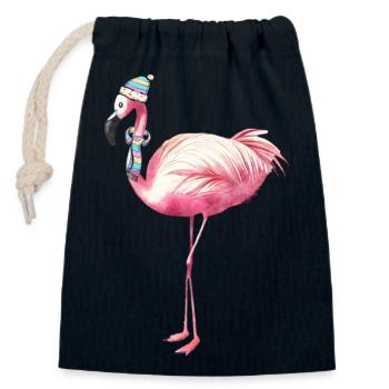 Noël mignon pour les amateurs de flamants roses - Sac cadeau en coton avec cordon (14 x 20 cm) - bleu marine - Devant