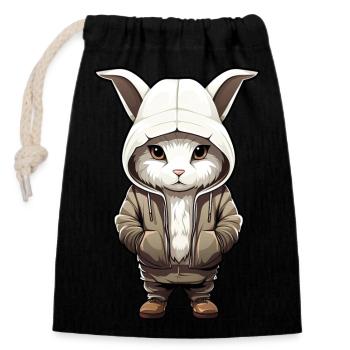 Lièvre arctique cool en vêtements décontractés - Sac cadeau en coton avec cordon (14 x 20 cm) - noir - Devant