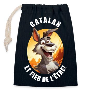 Catalan et fier de l'être - Sac cadeau en coton avec cordon (14 x 20 cm) - bleu marine - Devant