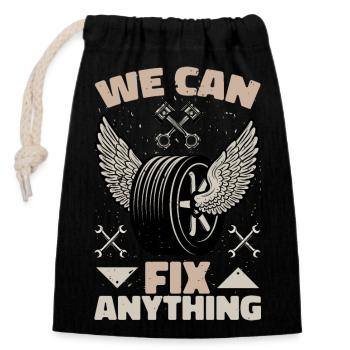 WE CAN FIX ANYTHING - Closable cotton gift bag (14x20cm) - black - Front
