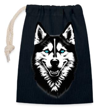 Hundegesicht Husky | Wolf | Wolfshund - Verschließbarer Geschenkbeutel aus Baumwolle (14x20cm) - Navy - Vorne