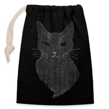 Chat art rétro mystique - Sac cadeau en coton avec cordon (14 x 20 cm) - noir - Devant