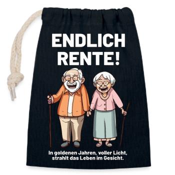 Endlich Rente Spruch - Verschließbarer Geschenkbeutel aus Baumwolle (14x20cm) - Navy - Vorne