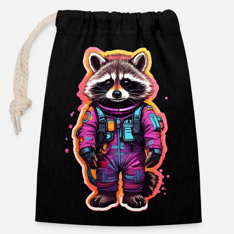 Raccoon - Closable cotton gift bag (14x20cm) - black