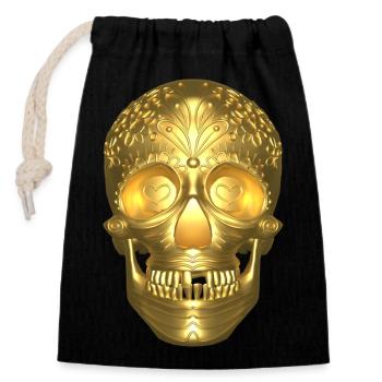 Calavera Gold - Closable cotton gift bag (14x20cm) - black - Front