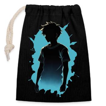 Azure Anime Dreams: Silhouette Portrait in Blue - Closable cotton gift bag (14x20cm) - black - Front