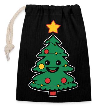 Kleiner Weihnachtsbaum - Verschließbarer Geschenkbeutel aus Baumwolle (14x20cm) - Schwarz - Vorne