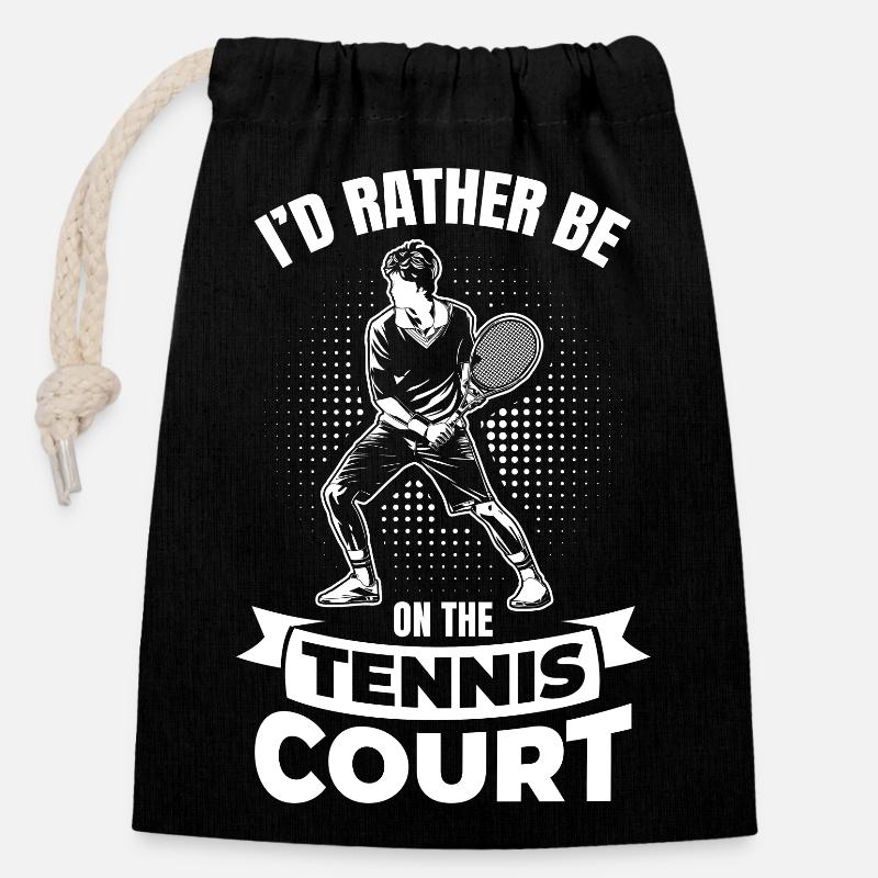 I'd Rather Be on the Tennis Court - Verschließbarer Geschenkbeutel aus Baumwolle (14x20cm) - Schwarz