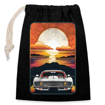 Oldtimer Sonnenuntergang - Verschließbarer Geschenkbeutel aus Baumwolle (14x20cm) - Schwarz - Vorne