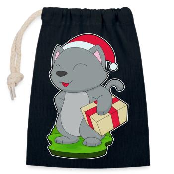 Cat Christmas Package - Closable cotton gift bag (14x20cm) - navy - Front