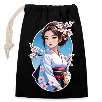 Japanerin im Kimono - Japan - Manga - Verschließbarer Geschenkbeutel aus Baumwolle (14x20cm) - Schwarz - Vorne