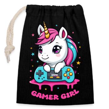 Unicorn Gamer Girl - Closable cotton gift bag (14x20cm) - black - Front